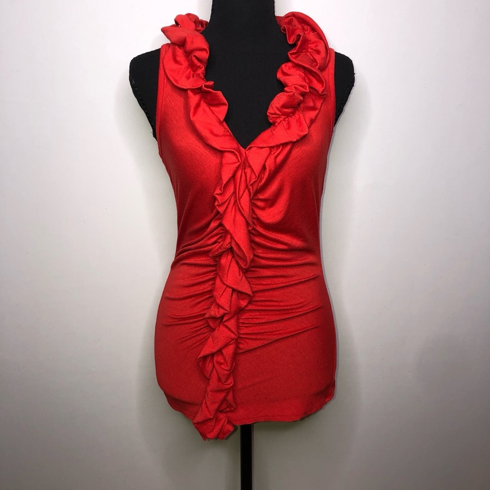 CHARLOTTE RUSSE Red Ruffle Halter Small Top